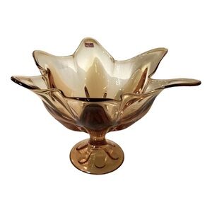 Viking Epic 6 Petal Handkerchief Pedestal Art Glass Vase Amber MCM VTG Sticker